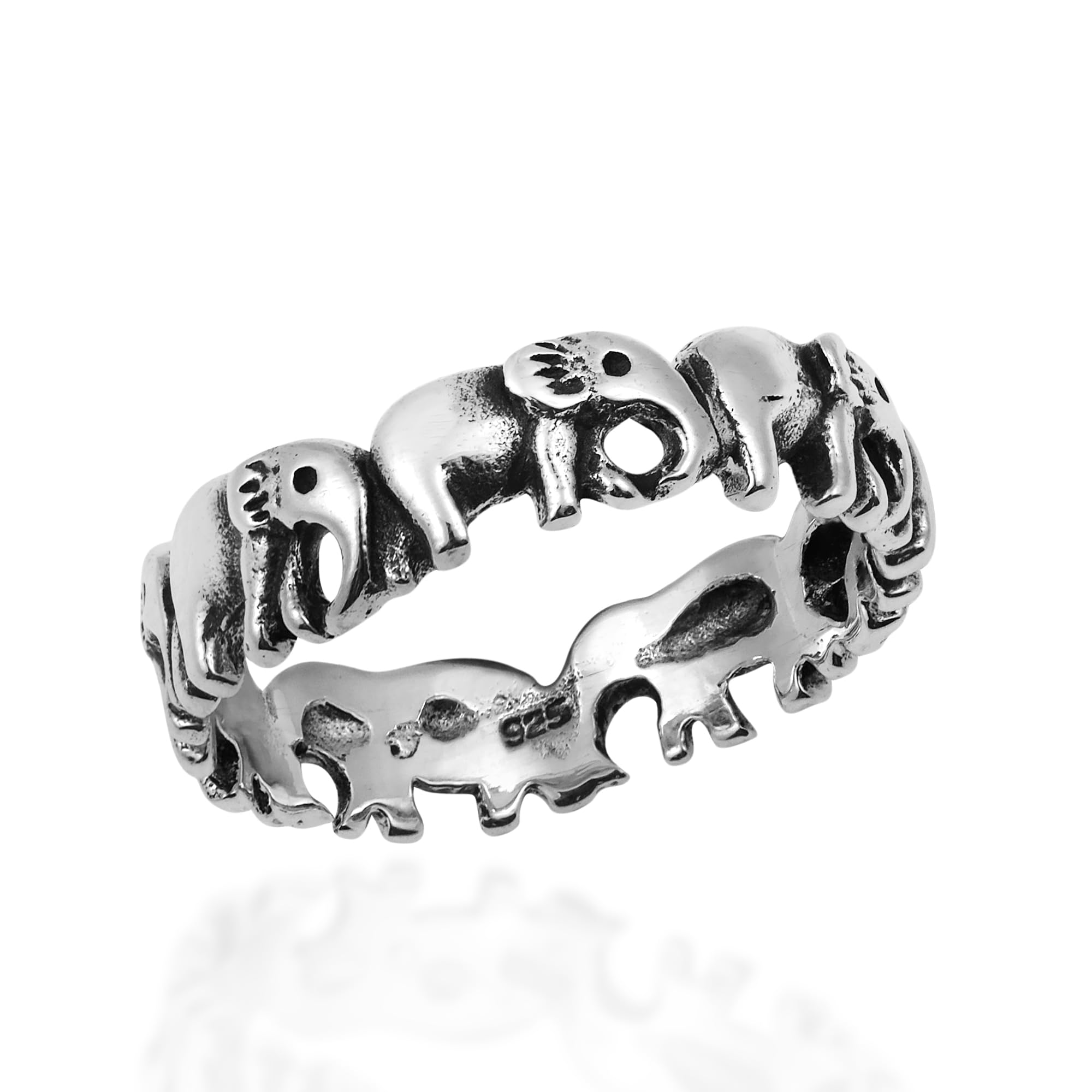 AeraVida Captivating Elephant Parade .925 Sterling Silver Band Ring | Animal Casual Fashion Ring | Statement Fashion, Promise Ring, Couple Unisex Ring | Size 6