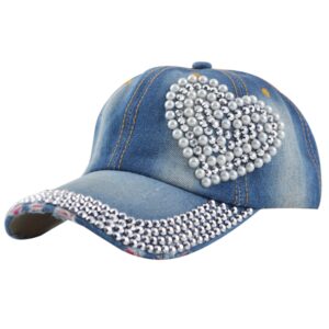 anjoy women loving heart bling rhinestone sport jeans baseball golf cap hat