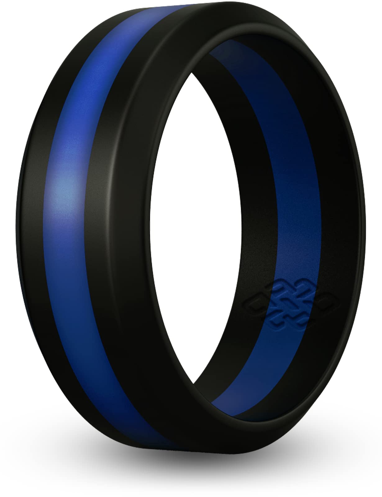 Knot Theory Blue Striped Silicone Ring for Men Women - Thin Blue Line Police 5mm Wedding Band Size 6