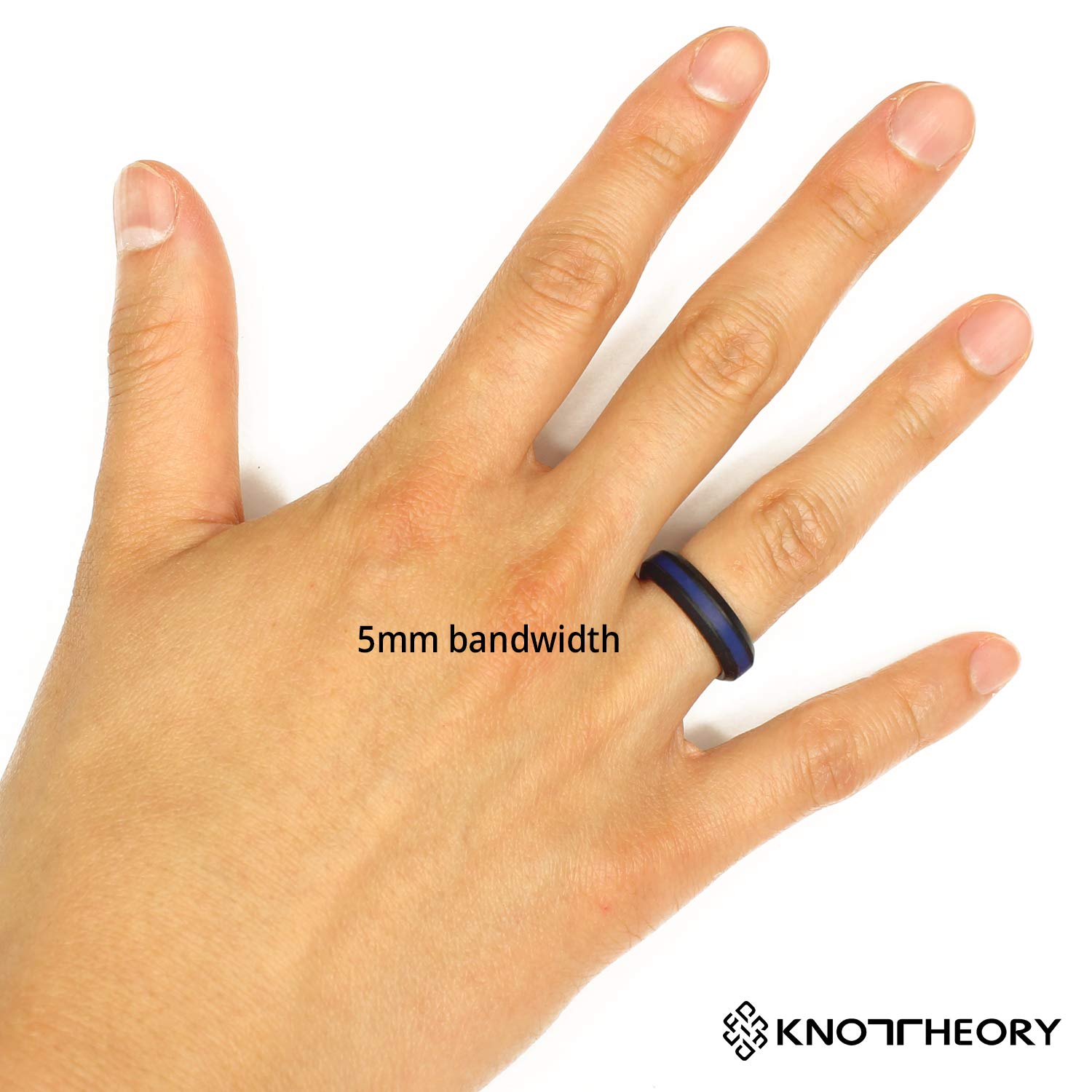 Knot Theory Blue Striped Silicone Ring for Men Women - Thin Blue Line Police 5mm Wedding Band Size 6