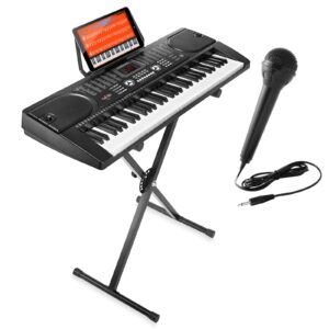 hamzer 61-key electronic piano electric organ music keyboard with stand, microphone, & sticker sheet - black