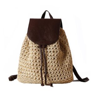 TONWHAR® Paper String Woven Purse Straw Backpack for Beach (Beige)