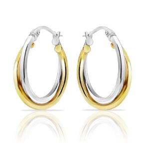 hoops & loops yellow gold flash sterling silver two-tone intertwining square-tube polished hoop earrings, 20mm