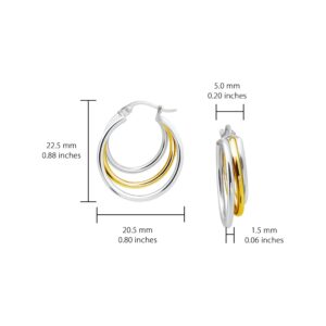 Hoops & Loops Sterling Silver Two-Tone Triple Circle Round-Tube Polished Hoop Earrings, 20mm