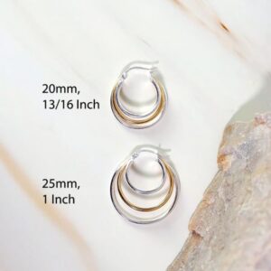 Hoops & Loops Sterling Silver Two-Tone Triple Circle Round-Tube Polished Hoop Earrings, 20mm