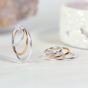 Hoops & Loops Sterling Silver Two-Tone Triple Circle Round-Tube Polished Hoop Earrings, 20mm