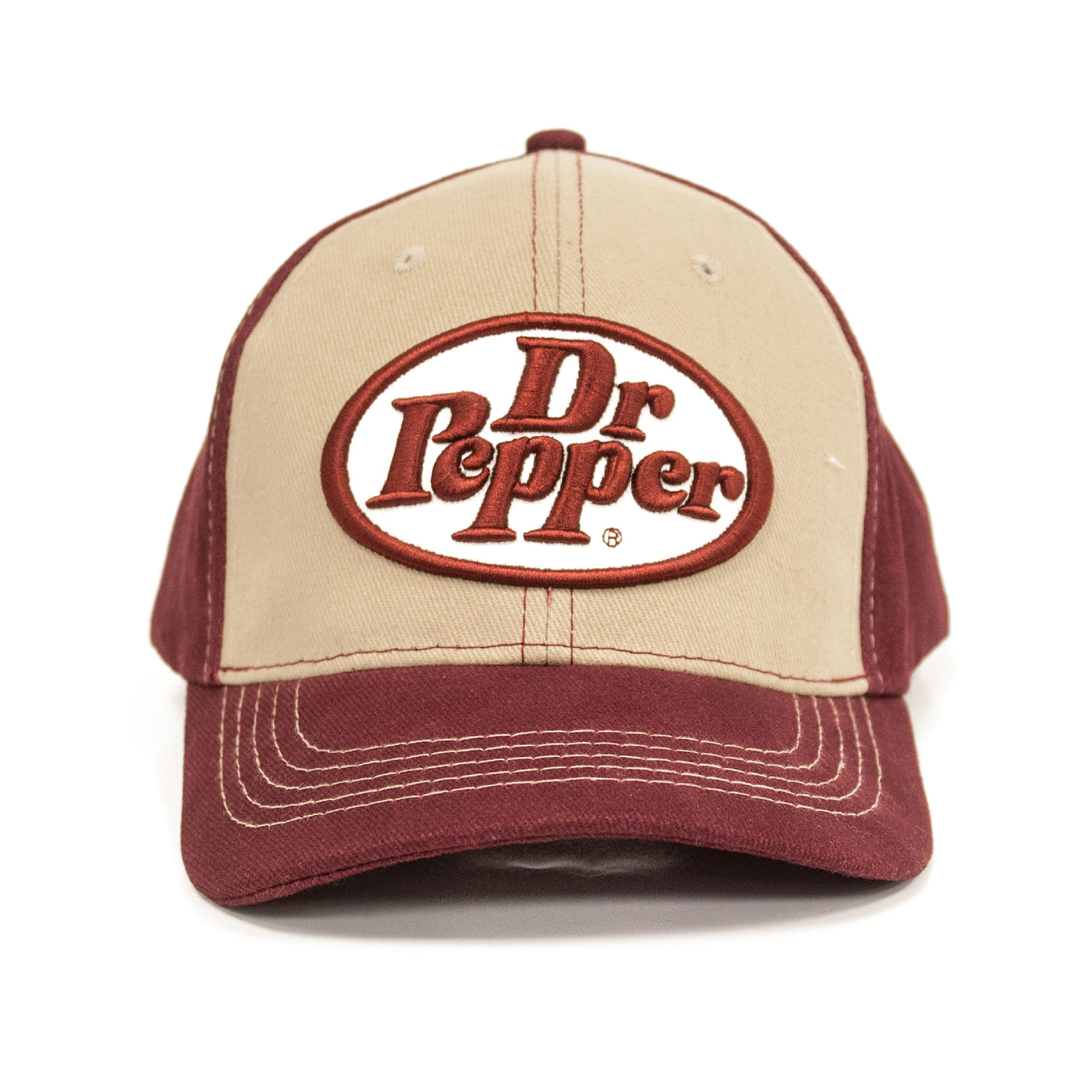 Tee Luv Dr Pepper Logo Baseball Hat (Maroon and Beige)