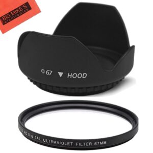 67mm Digital Tulip Flower Lens Hood and 67mm UV Filter for Nikon CoolPix P900, P950 Digital Camera