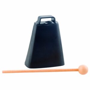 black metal cowbell with mallet (4.25 x 3 x 1.25in.; age 3+)