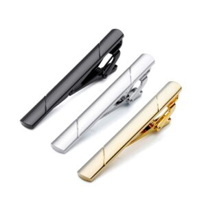 piercingj 3pcs set stainless steel exquisite gq classic tie bar clip, silver golden black tone, 2.3inches