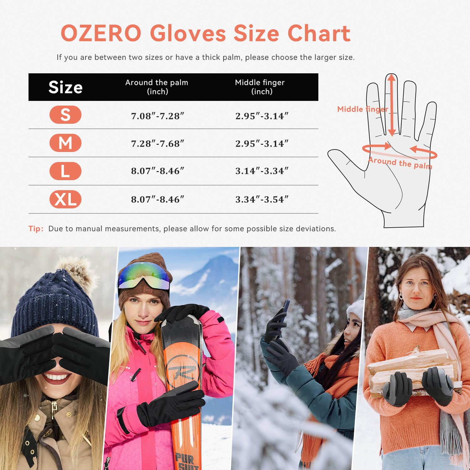 OZERO Winter Gloves for Women Touch Screen Non-Slip Silica Gel Thermal for Phone Texting - Windproof Waterproof for Hiking Running Cycling Driving - Black (Medium)