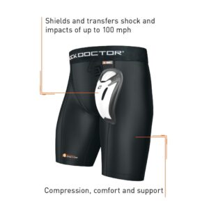 Shock Doctor (2 Pack) Compression Shorts Briefs with Bio-Flex Protective Cup. Youth / Boy Baseball, Hockey, Softball, Lacrosse, Football, Soccer etc.