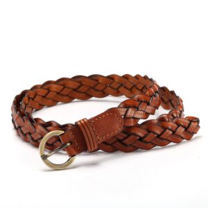 moyoto® women's fashion thin braided leather belt for dress with buckle 20mm (brown)