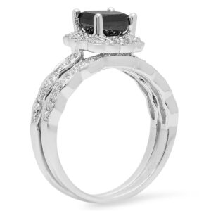 Dazzlingrock Collection 1.80 Carat (ctw) 10K Black & White Diamond Bridal Halo Engagement Ring Set, White Gold, Size 8