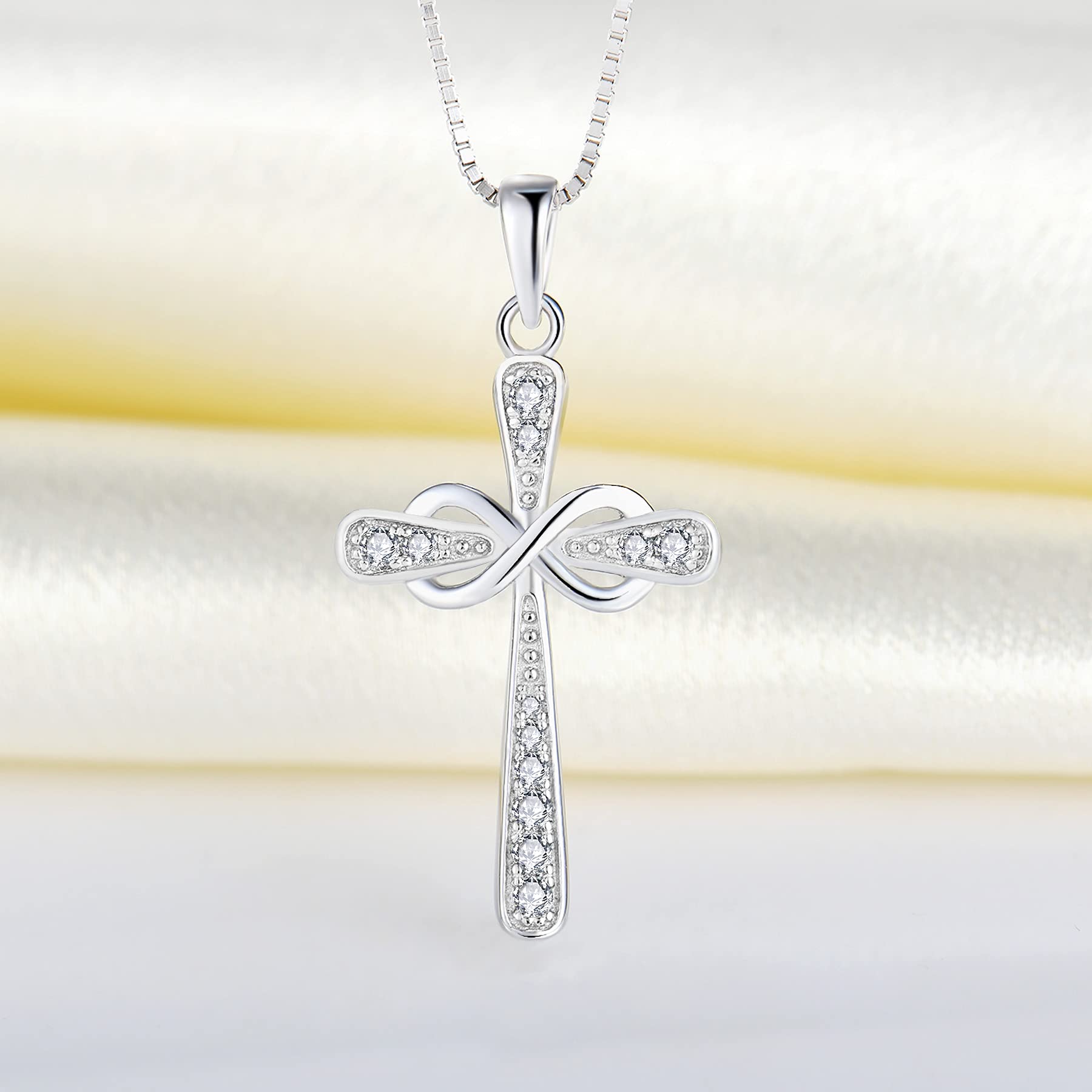 YL Women's Cross Necklace Sterling Silver Infinity Crucifix Pendant Cubic Zirconia Criss Jewelry