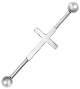 forbidden body jewelry 14g 38mm (1.5 inch) surgical steel sideways cross industrial piercing barbell