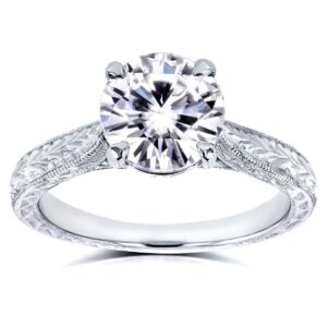 kobelli antique style forever one (d-f) moissanite engagement ring 1 1/2 ctw 14k white gold, size 9