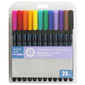 Artist's Loft 24 Watercolor Dual-Tip Markers Perfect for Drawing, Coloring, Arts & Crafts - 1 Pack