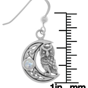 Jewelry Trends Sterling Silver Celtic Knot Crescent Moon Owl Dangle Earrings with Moonstone