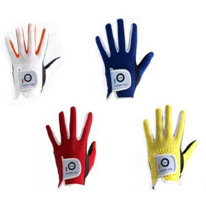 FINGER TEN Junior kids Dura Feel White Blue Red Yellow Golf Gloves Extra Value 2 Pack (Small White, left)