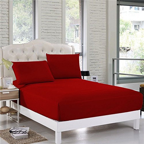 LinenHouse Luxury Hotel 400-Thread-Count 100% Egyptian Cotton Twin Extra-Long 3 Piece (1pc Fitted Sheet with 8" Deep Pocket with Elastic All Around & 2pc Pillow Case Cover), Red