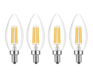 lamsky e14 base led filament candle shape light bulb,e14 european base bulb,warm white 2700k 400lm 40w equivalent,c35 clear glass torpedo shape bullet top,no-dimmable (4-pack)