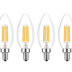 Lamsky E14 Base LED Filament Candle Shape Light Bulb,E14 European Base Bulb,Warm White 2700K 400LM 40W Equivalent,C35 Clear Glass Torpedo Shape Bullet Top,No-Dimmable (4-Pack)