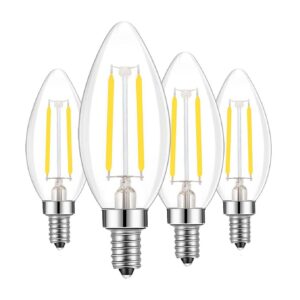 Lamsky E14 LED Filament Candle Shape Light Bulb,E14 European Base Bulb,Daylight 6000K 200LM 20W Equivalent,C35 Clear Glass Torpedo Shape Bullet Top,No-Dimmable (4-Pack)