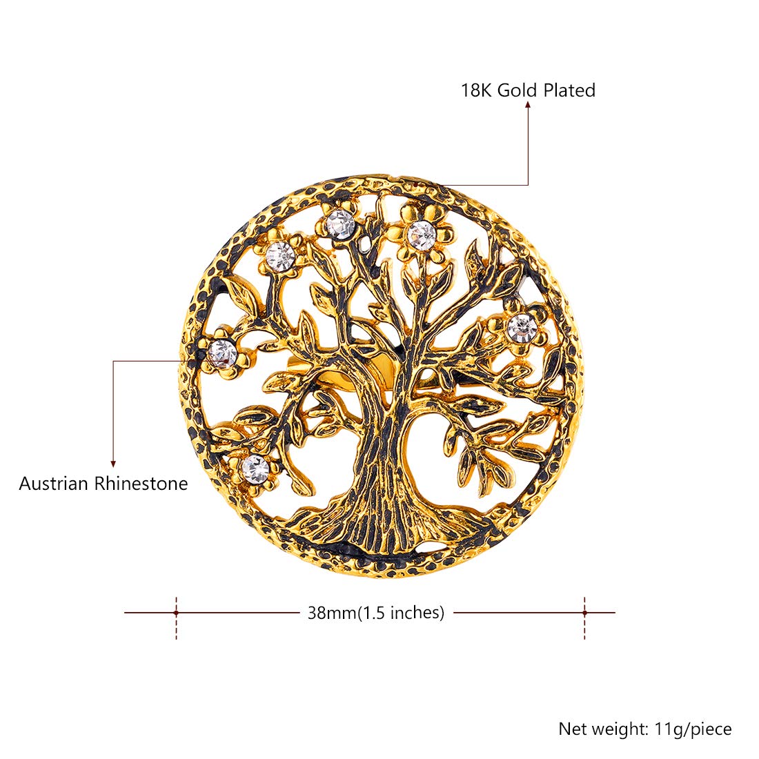 Lapel Pin Brooch for Women 18K Gold Plated CZ Brooches for Grandma Friend Graduation Gift Family Tree of Life Brooches