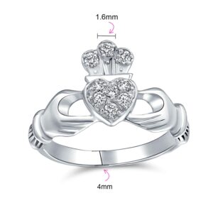 Personalize BFF Sorority Sister CZ Pave Celtic Irish Friendship Promise Crown Heart Claddagh Ring For Women Teen .925 Sterling Silver Custom Engraved