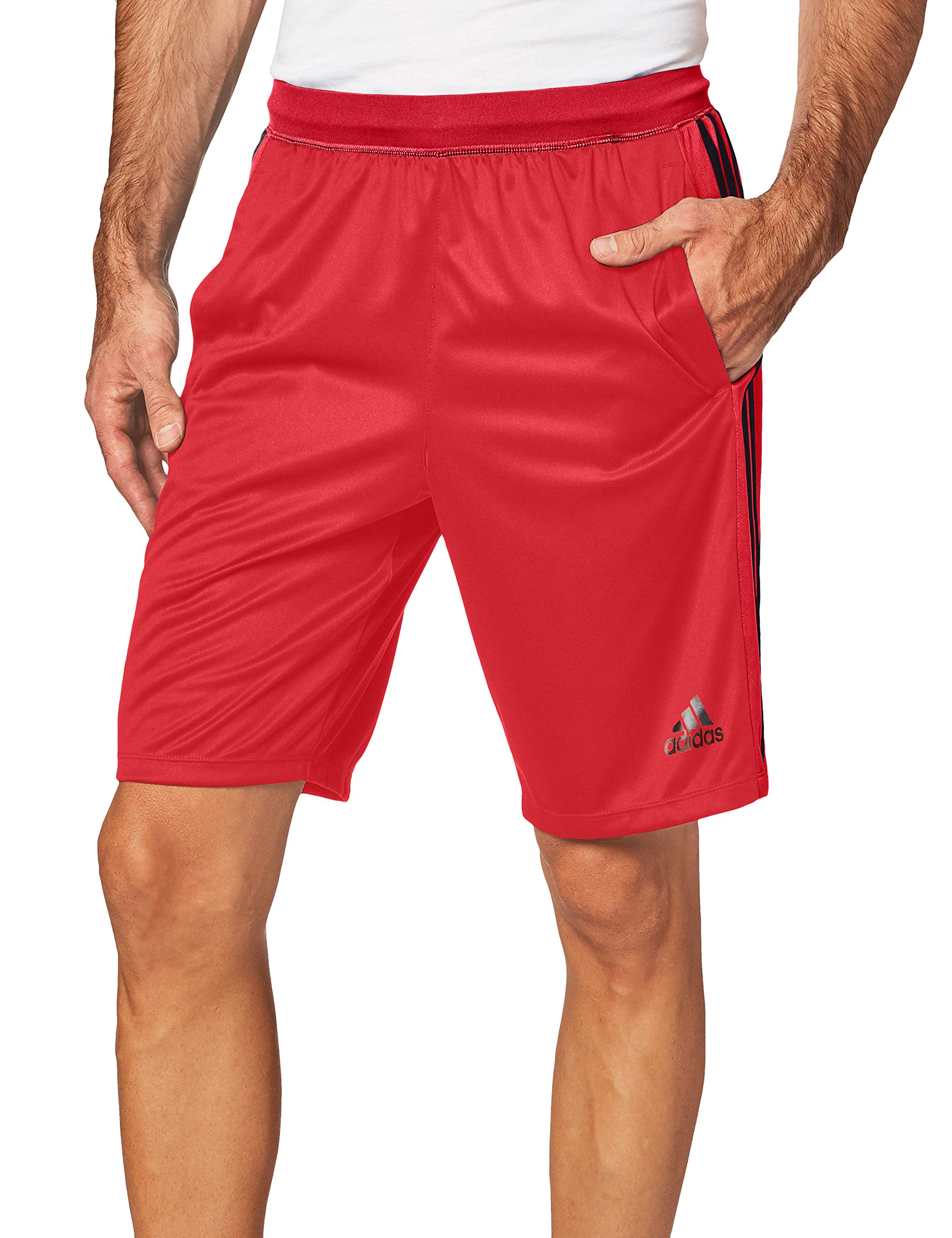 adidas Men's Designed-2-Move 3-Stripe Shorts, Scarlet/Utility Black, X-Small