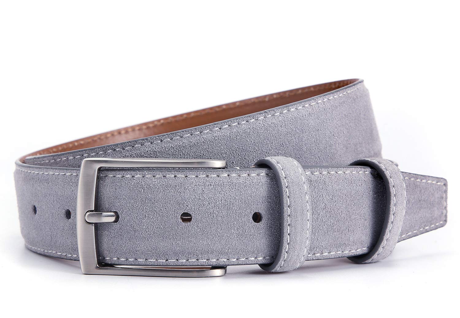 Ground Mind Extra Thickness Suede Leather Belt for Men,34,Grey