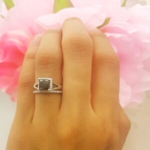 Dazzlingrock Collection 1.80 Carat (ctw) 10K Black & White Diamond Bridal Halo Engagement Ring Set, White Gold, Size 7.5