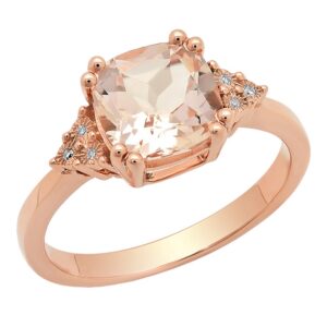 Dazzlingrock Collection 10K 8 MM Cushion Morganite & Round White Diamond Ladies Engagement Ring, Rose Gold, Size 7