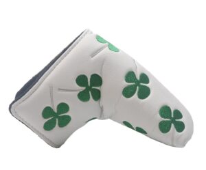 hifrom golf blade putter head cover headcover shamrock embroidered clover compatible with all brands white color