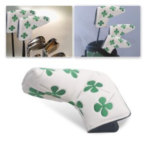 HIFROM Golf Blade Putter Head Cover headcover Shamrock Embroidered Clover Compatible with All Brands White Color