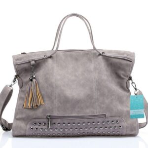 Large Rivet Purse Suede Leahter Hanbags for Women Grey Gothic Style Crossbody Bags Ladies Top Handle Satchel Studded Tote Bags