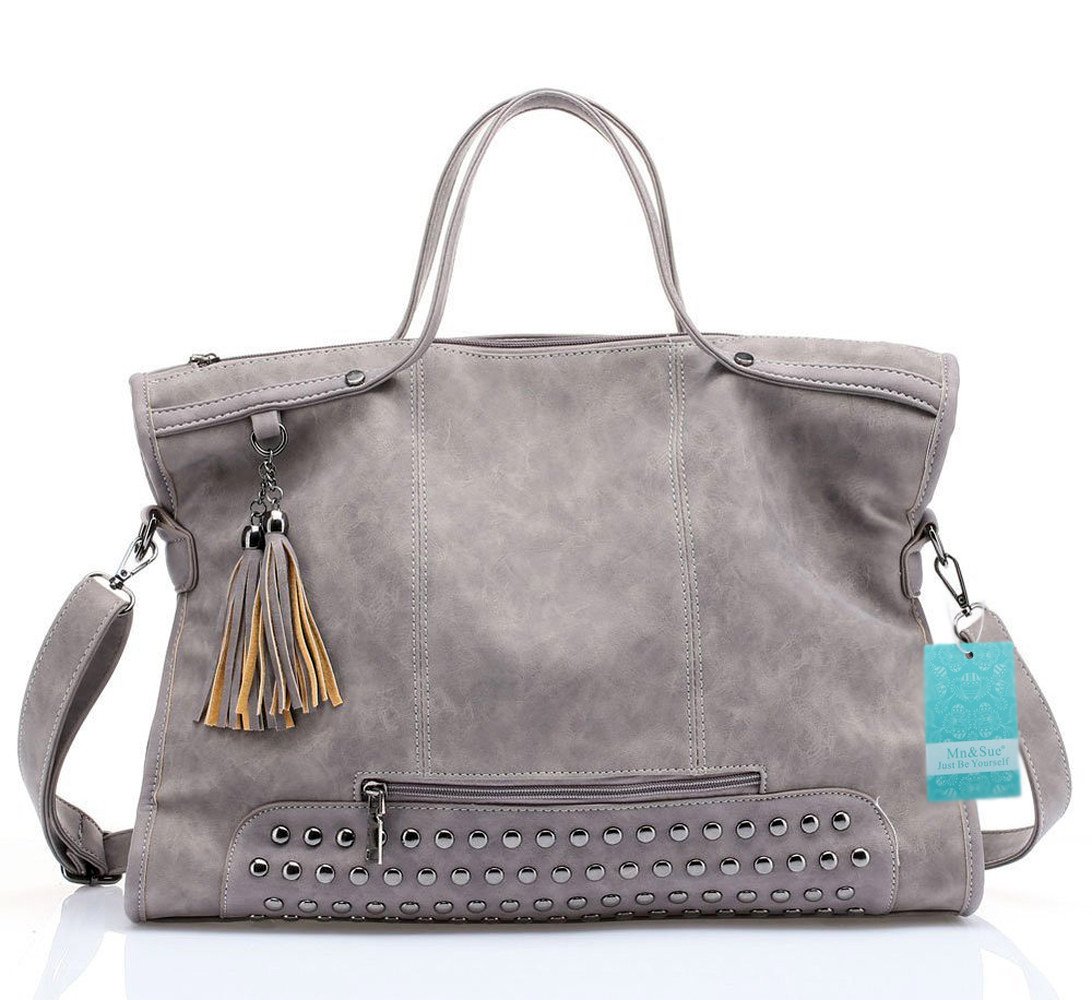 Large Rivet Purse Suede Leahter Hanbags for Women Grey Gothic Style Crossbody Bags Ladies Top Handle Satchel Studded Tote Bags