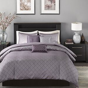 madison park biloxi duvet cover - geometric duvet cover set, ultra soft microfiber light weight bed comforter covers, king/cal king(104"x92"), purple 6 piece