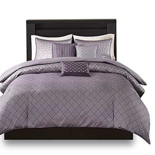 Madison Park Biloxi Duvet Cover - Geometric Duvet Cover Set, Ultra Soft Microfiber Light Weight Bed Comforter Covers, King/Cal King(104"x92"), Purple 6 Piece