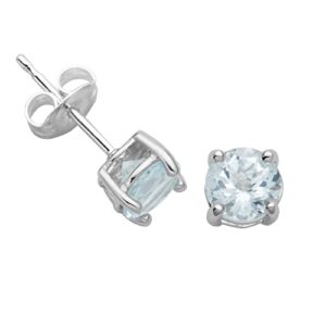 Amazon Essentials Sterling Silver Round Aquamarine Birthstone Stud Earrings (March) (previously Amazon Collection)