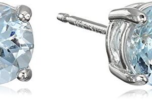 Amazon Essentials Sterling Silver Round Aquamarine Birthstone Stud Earrings (March) (previously Amazon Collection)