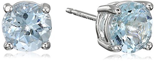 Amazon Essentials Sterling Silver Round Aquamarine Birthstone Stud Earrings (March) (previously Amazon Collection)