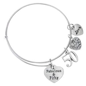 Infinity Collection 50th Birthday Charm Bracelet, Fabulous and Fifty Birthday Gifts for Women, 50th Birthday Gift Ideas