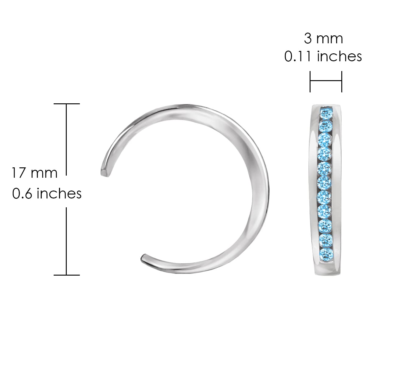 Hoops & Loops Sterling Silver Blue Channel-Set Cubic Zirconia Toe Ring