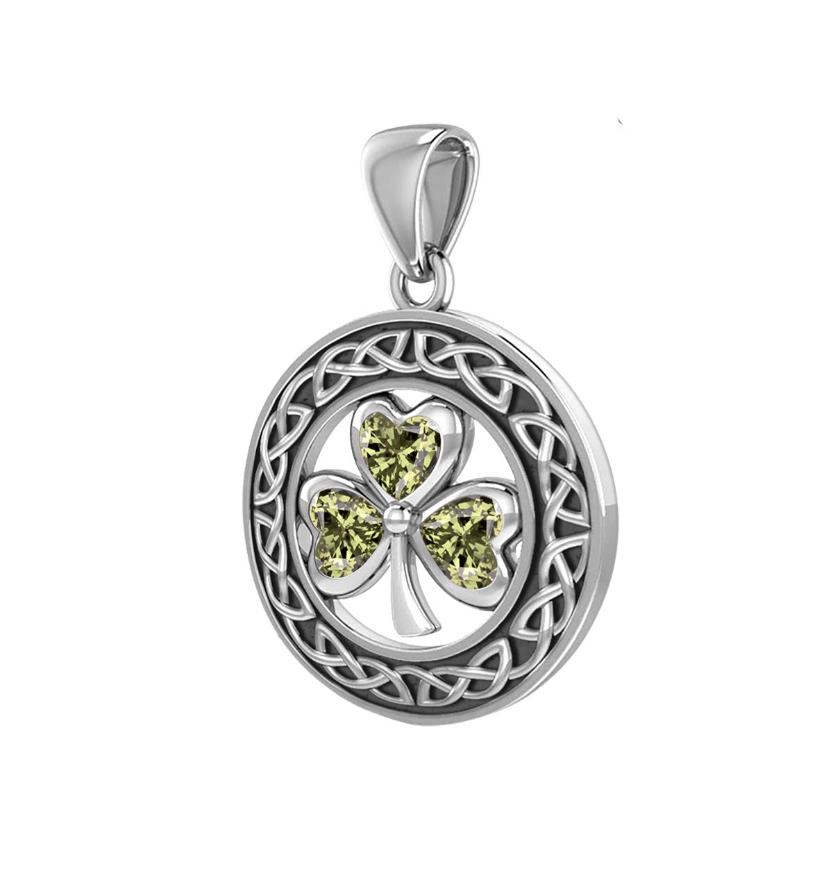 New 925 Sterling Silver Irish Shamrock 3 Leaf Clover Genuine Peridot Pendant