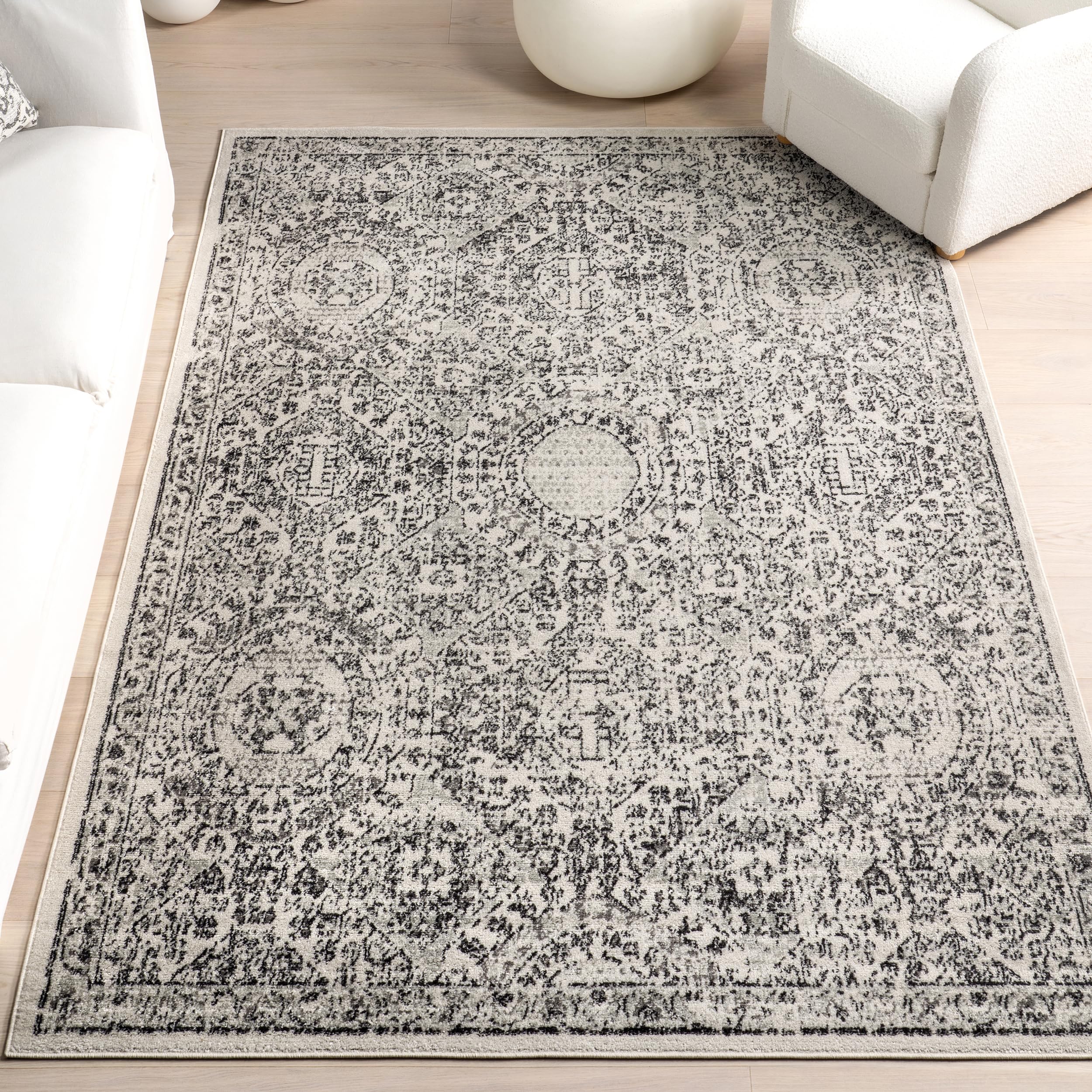 nuLOOM Minta Vintage Transitional Area Rug - 9x12 Area Rug Transitional Grey/Ivory Rugs for Living Room Bedroom Dining Room Kitchen