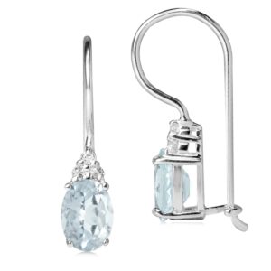 Silvershake 1.16ct. 7X5mm Oval Shape Genuine Light Blue Aquamarine and White Topaz 925 Sterling Silver Hook Closure Earrings