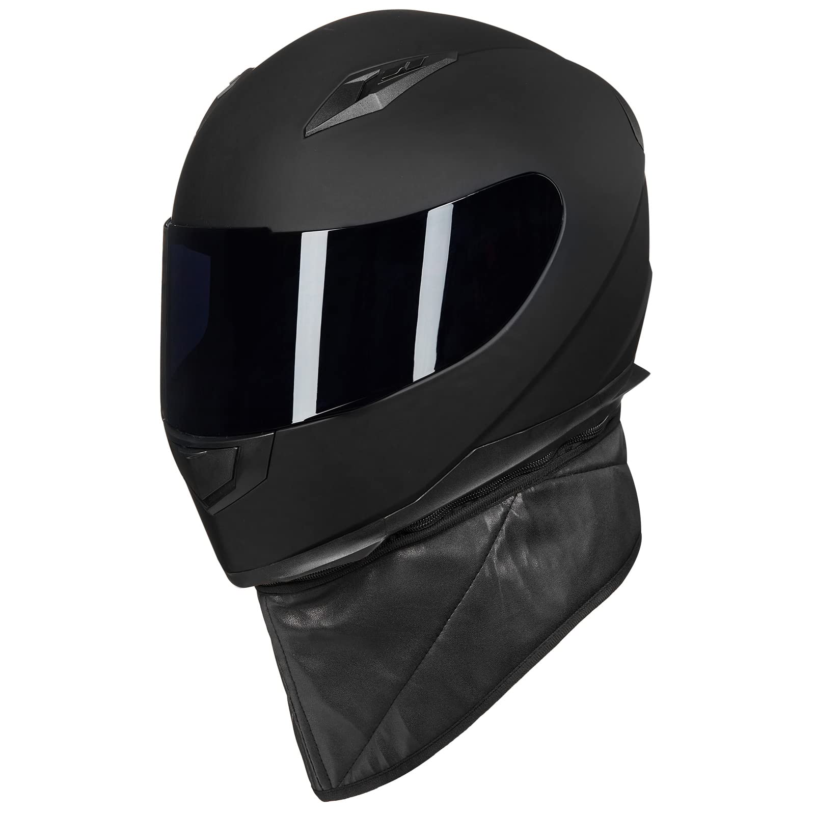 ILM Full Face Motorcycle Street Bike Helmet with Removable Winter Neck Scarf + 2 Visors DOT Model-JK313 (L, Matte Black)