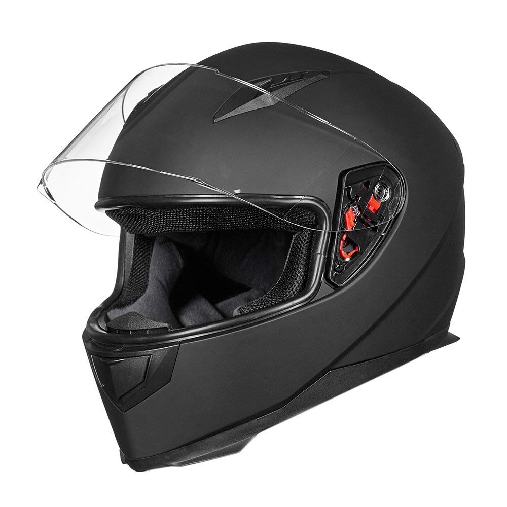 ILM Full Face Motorcycle Street Bike Helmet with Removable Winter Neck Scarf + 2 Visors DOT Model-JK313 (L, Matte Black)